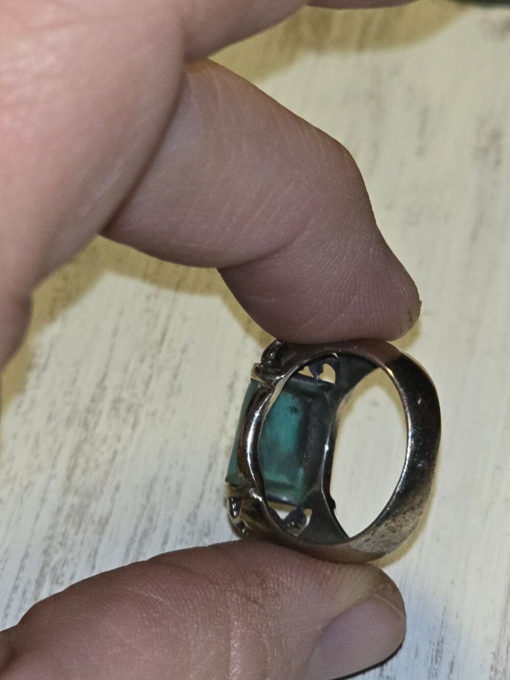 Vintage 1990's 925 Sterling Silver Turquoise Inlay Southwestern Statement Ring - Picture 4 of 7